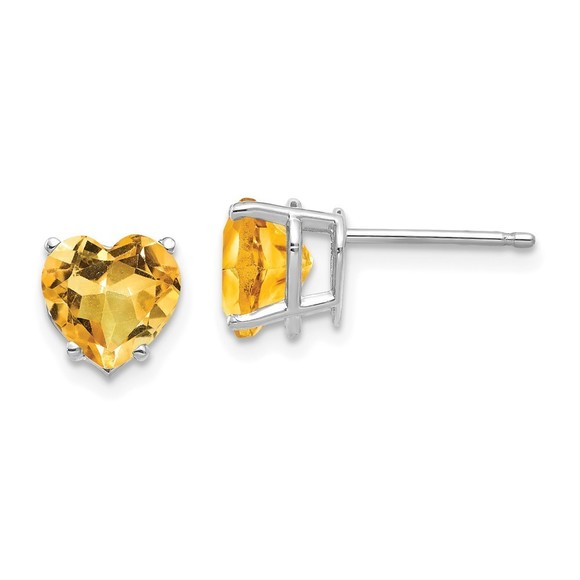 14k White Gold 7mm Heart Citrine (November Birthstone) Earrings 8 mm x 7 mm - Picture 1 of 4